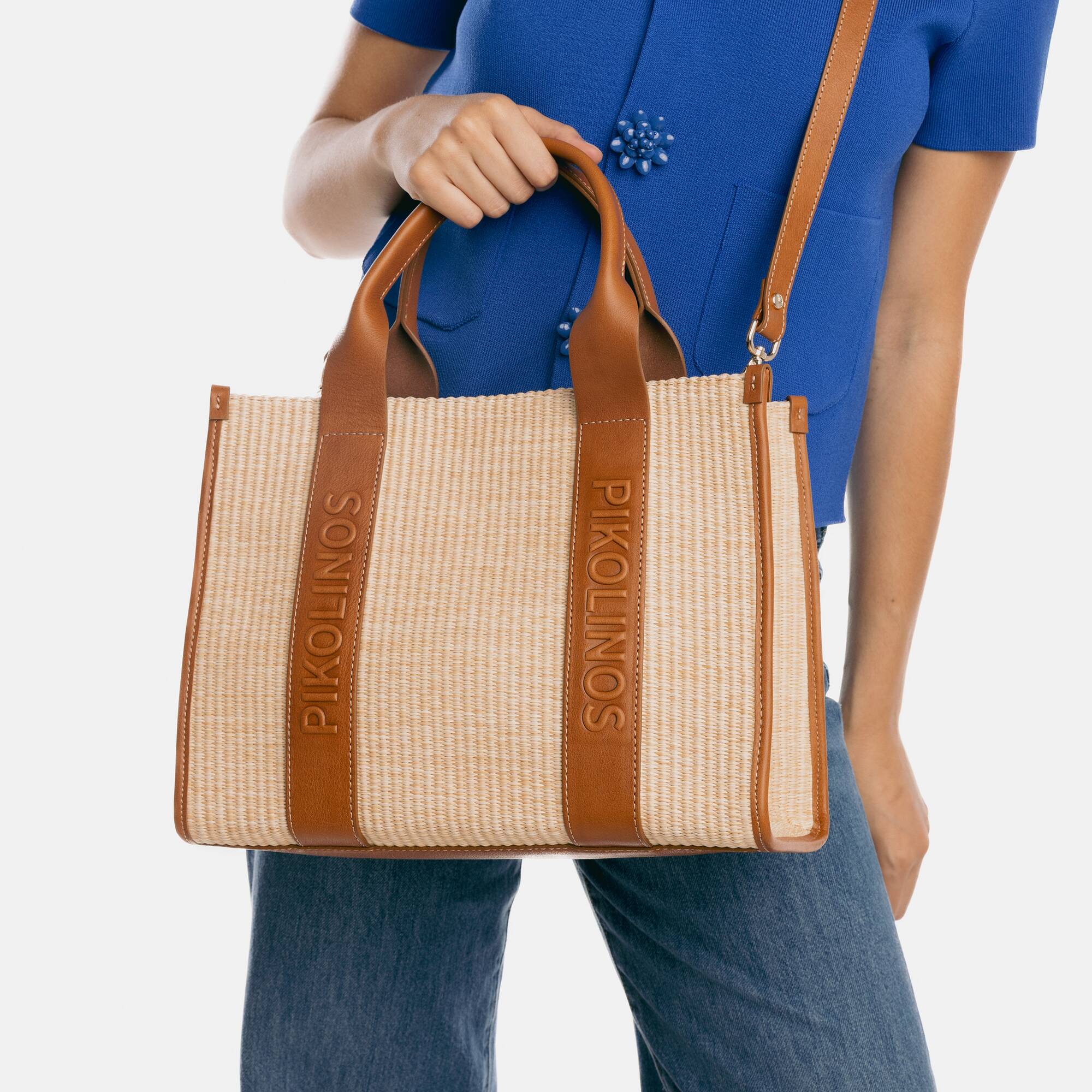 Sac à main femme ALTAFULLA en raphia et cuir